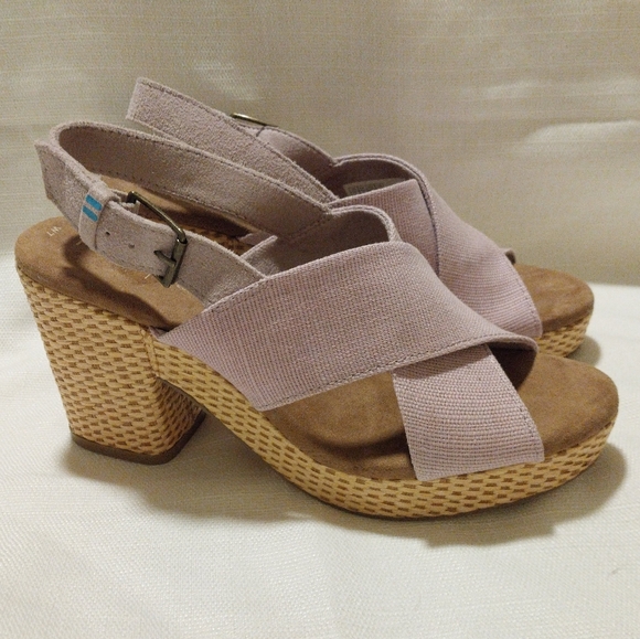 Toms Shoes - Toms Ibiza Lavender Canvas and Suede Block Heeled Low Platform Sandal